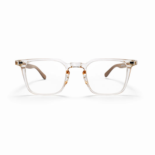 Crystal Clear Square Eyeglasses with Wooden Temples - Moscot