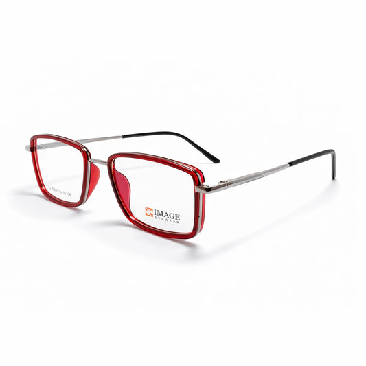 Transparent Red Square Eyeglasses