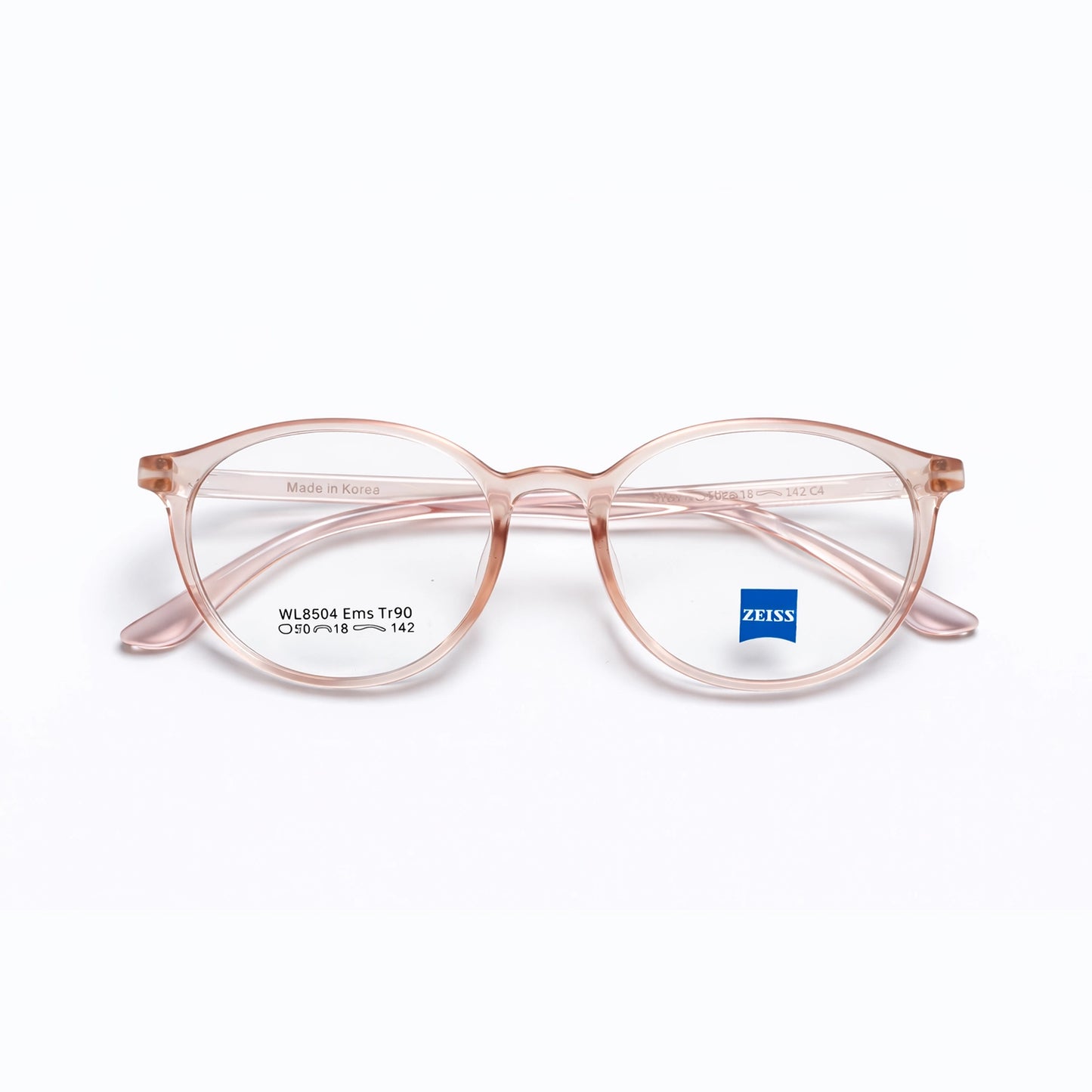 Pink Transparent Full Rim Round Eyeglasses - Zeiss