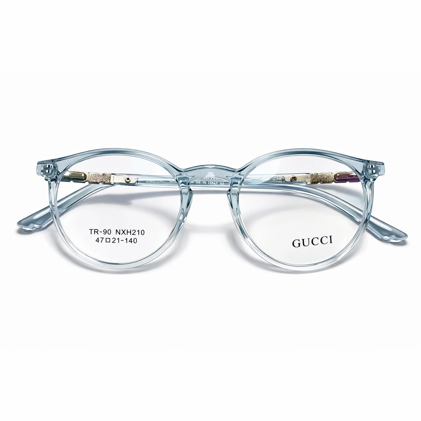 Sky Blue Transparent Full Rim Round Eyeglasses - Gucci