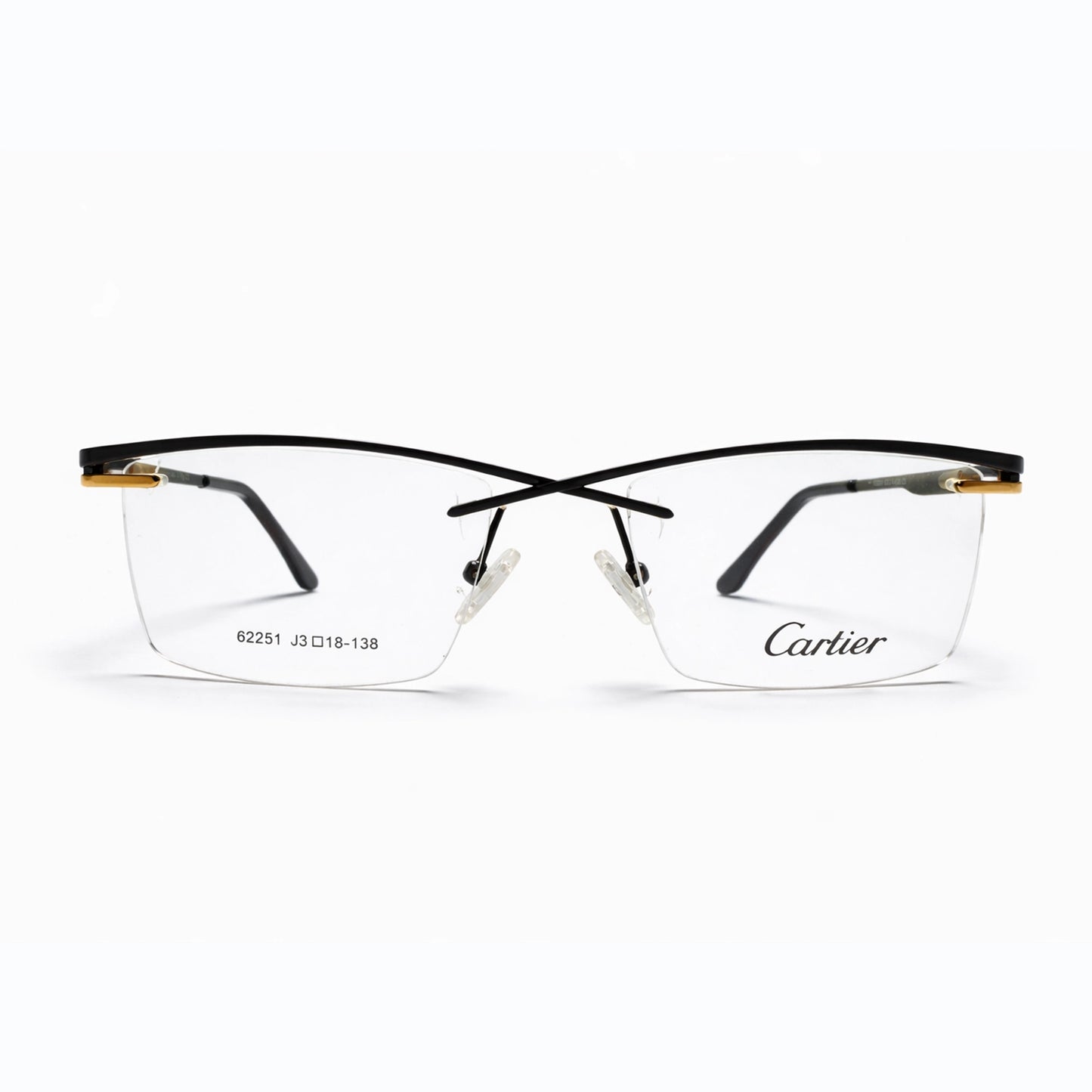Cartier 62251 Rimless Eyeglasses – Black & Gold Elegance