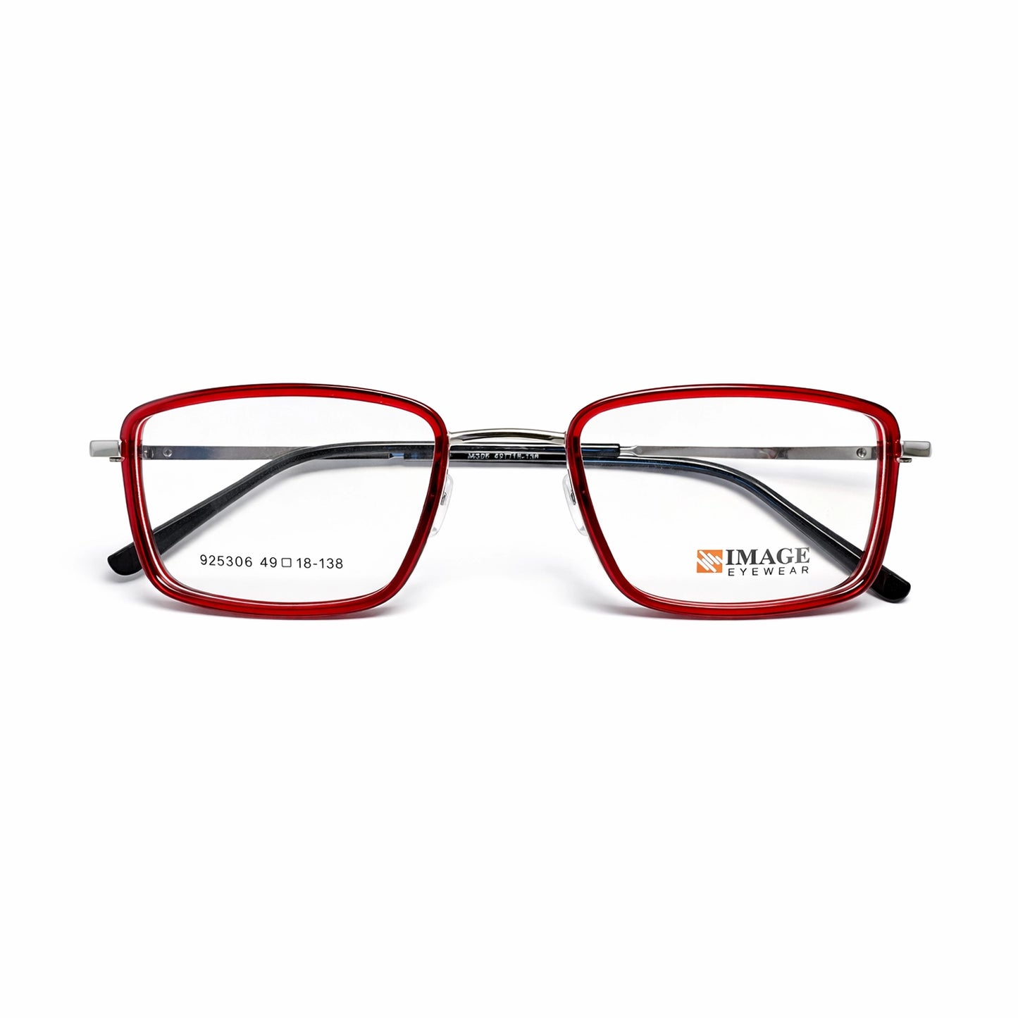 Transparent Red Square Eyeglasses