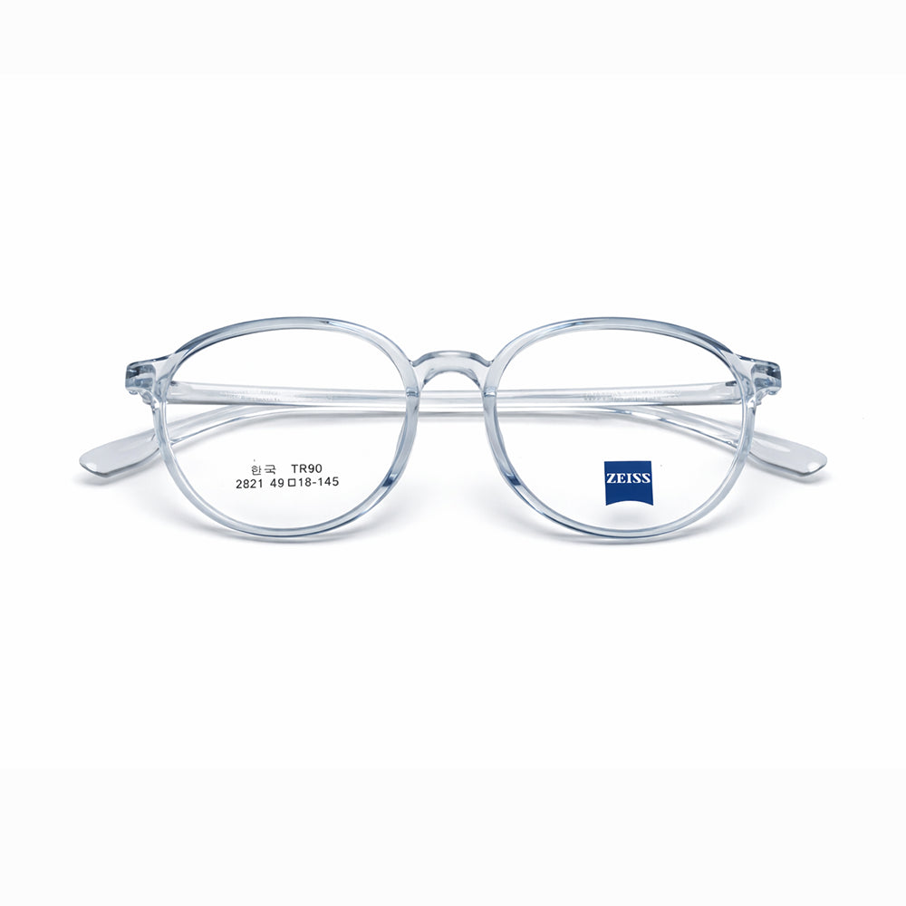 Light Blue Transparent Full Rim Round Eyeglasses - Zeiss