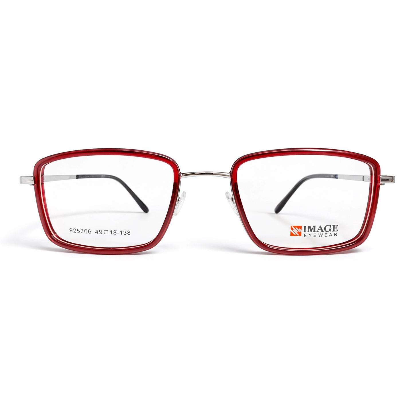 Transparent Red Square Eyeglasses