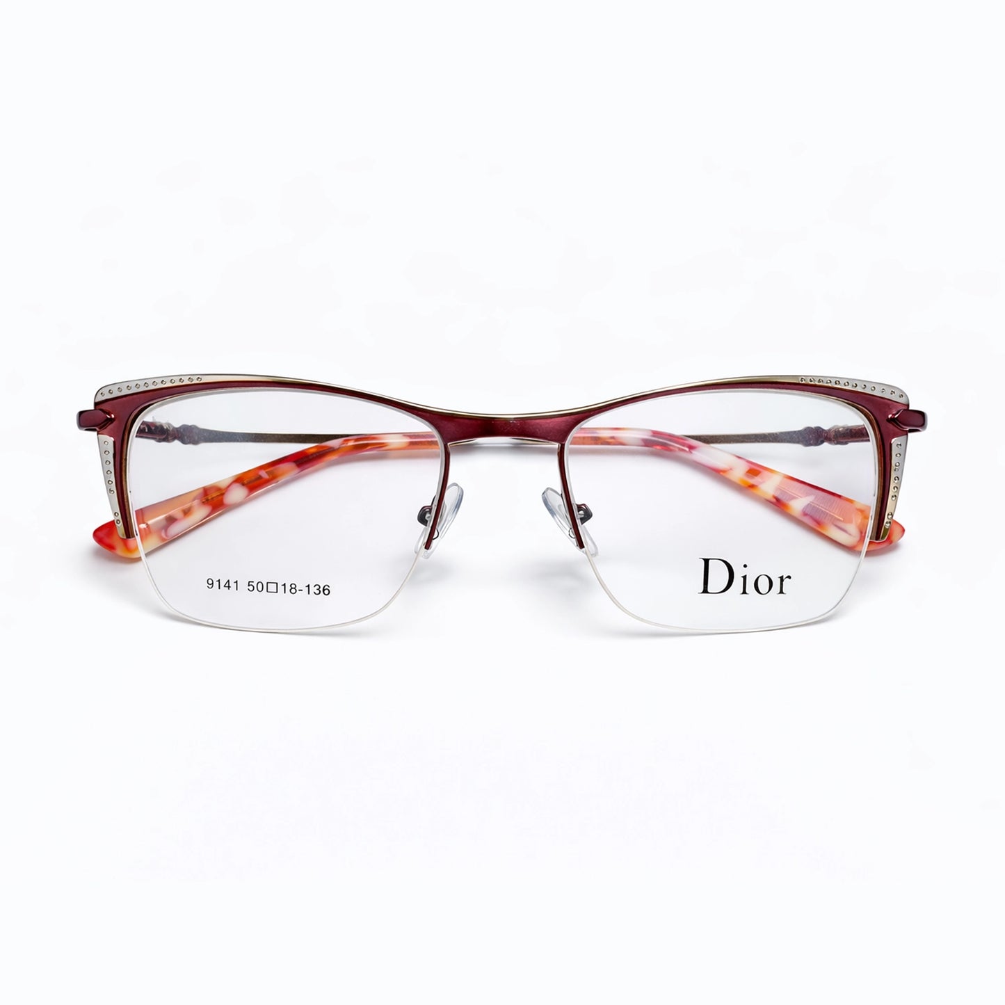 Metallic Red & Tortoiseshell Half Rim Eyeglasses - Dior 9141