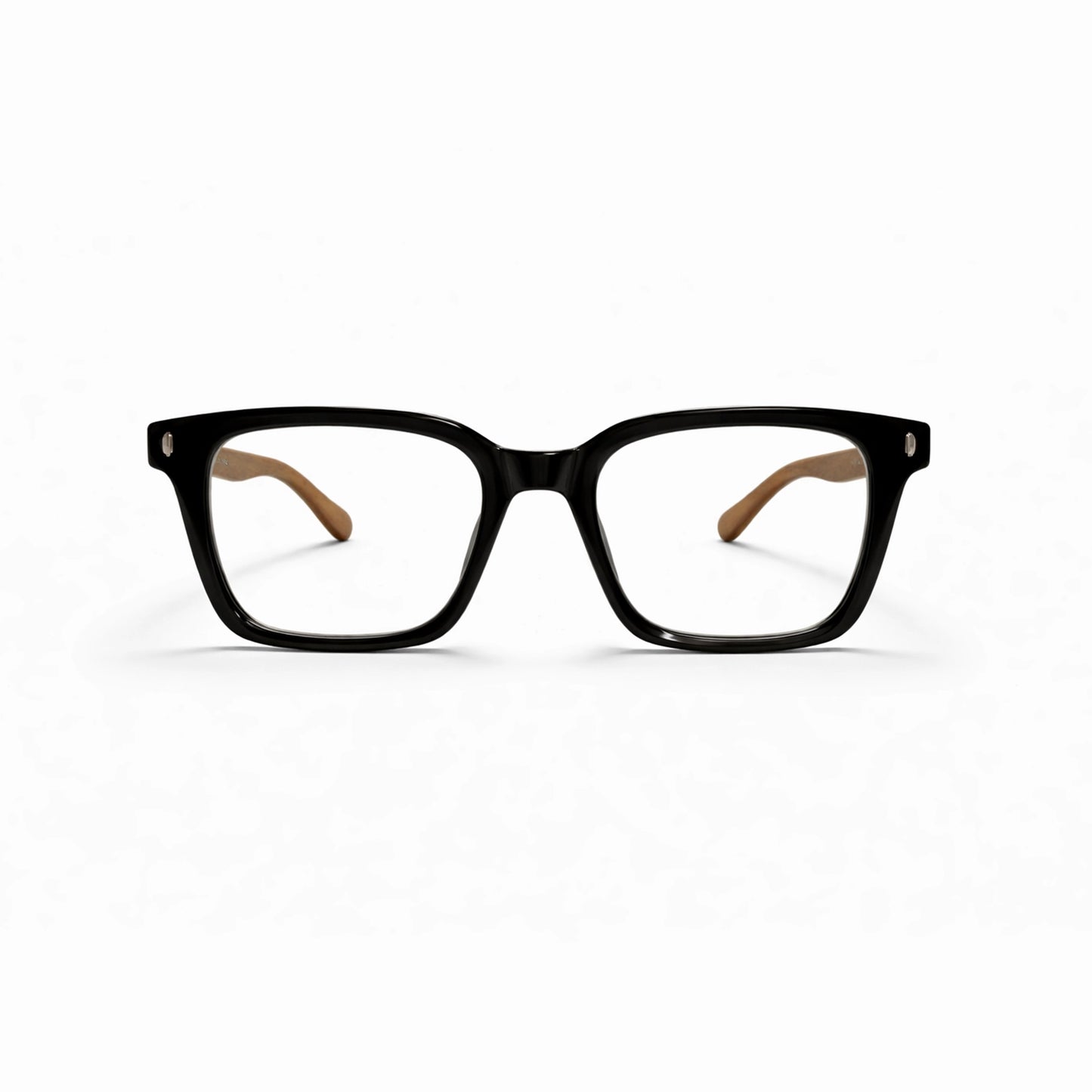 Crystal Clear Square Eyeglasses with Wooden Temples - Moscot