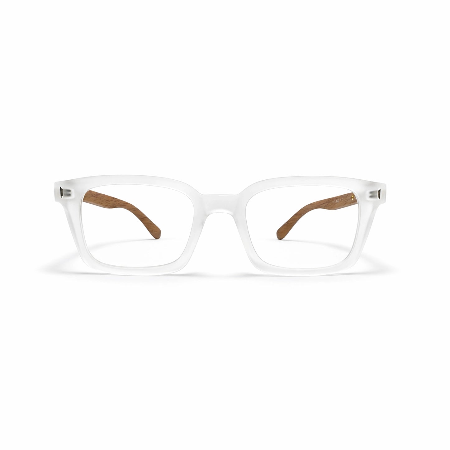 Crystal Clear Square Eyeglasses with Wooden Temples - Moscot