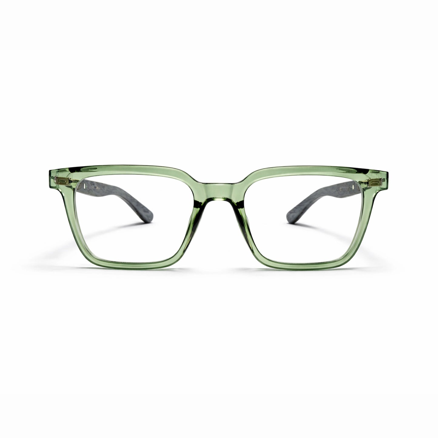 Crystal Clear Square Eyeglasses with Wooden Temples - Moscot