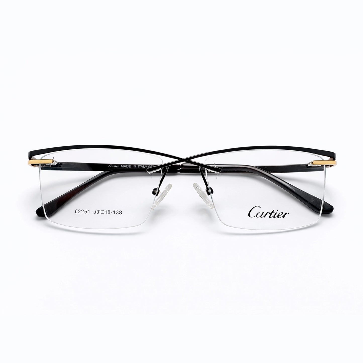 Cartier 62251 Rimless Eyeglasses – Black & Gold Elegance