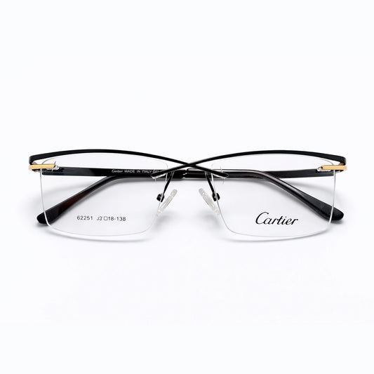 Cartier 62251 Rimless Eyeglasses – Black & Gold Elegance