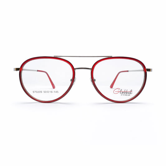 Crimson Red & Silver Aviator Eyeglasses - Global