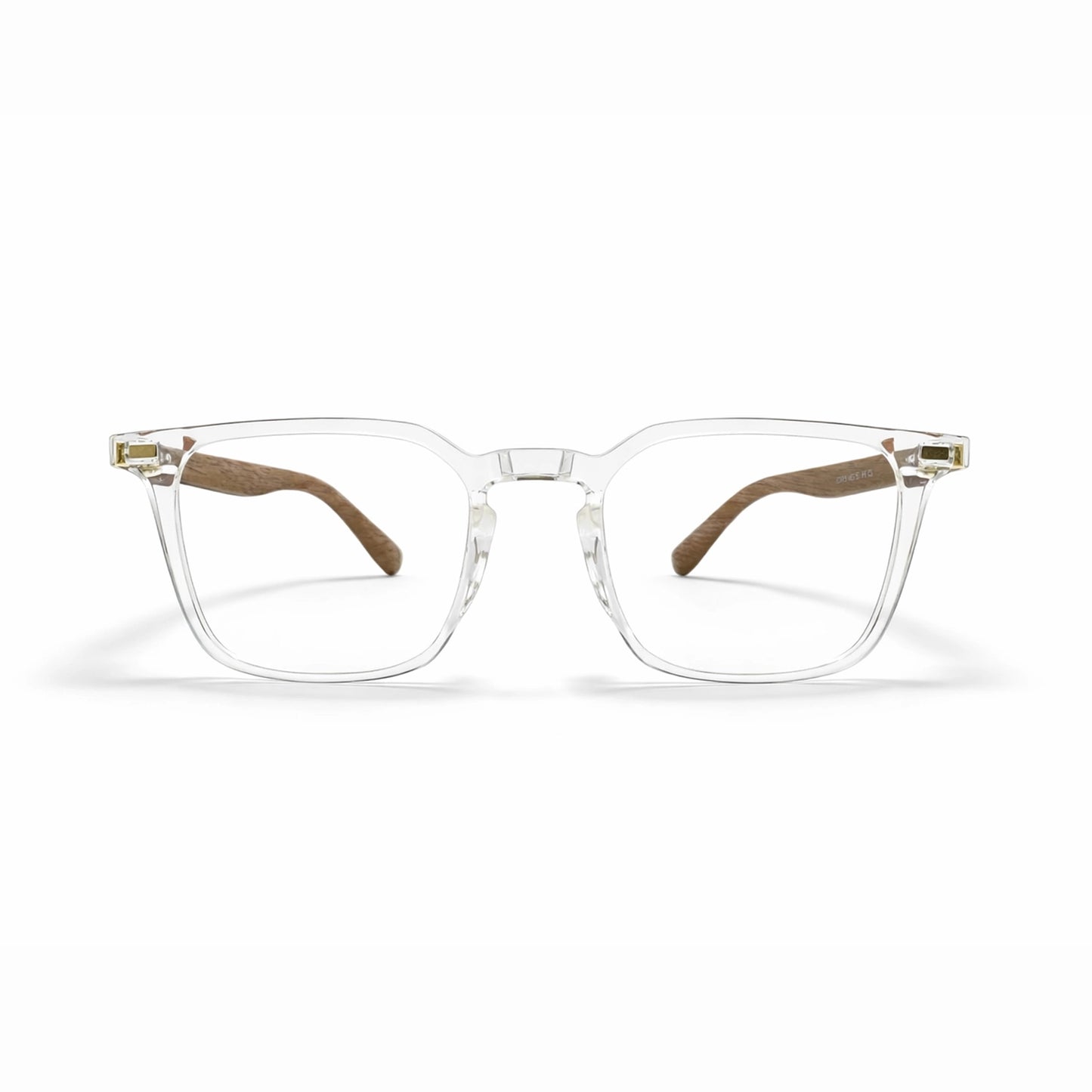 Crystal Clear Square Eyeglasses with Wooden Temples - Moscot
