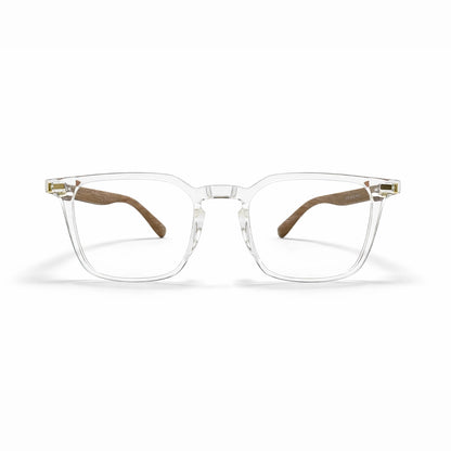Crystal Clear Square Eyeglasses with Wooden Temples - Moscot