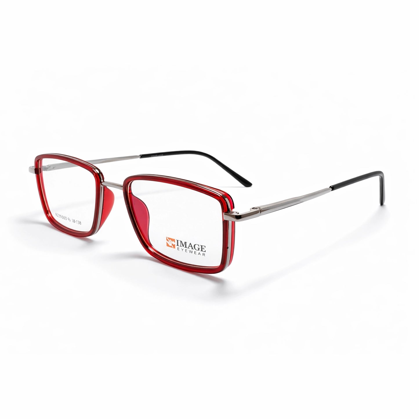 Transparent Red Square Eyeglasses