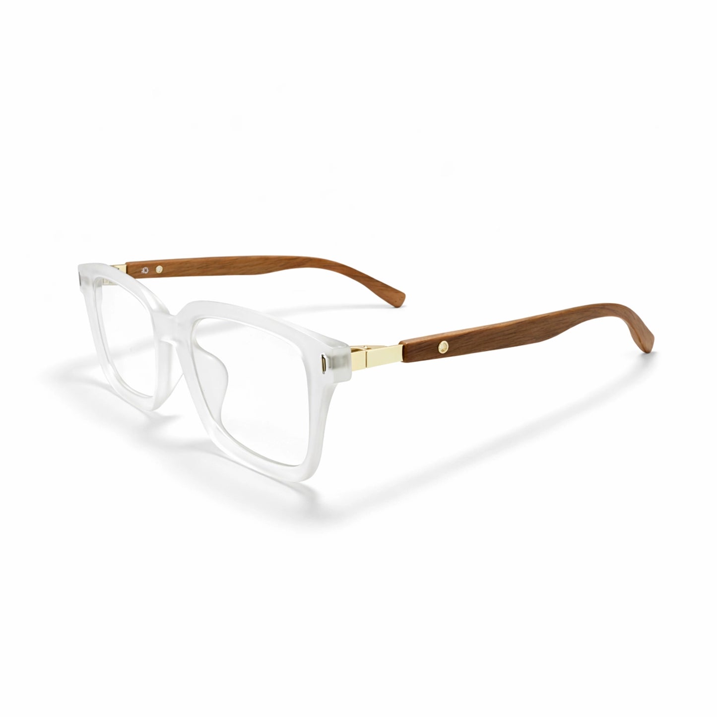 Crystal Clear Square Eyeglasses with Wooden Temples - Moscot