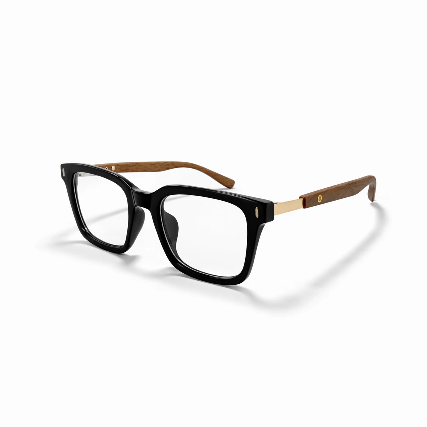 Crystal Clear Square Eyeglasses with Wooden Temples - Moscot