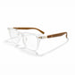 Crystal Clear Square Eyeglasses with Wooden Temples - Moscot
