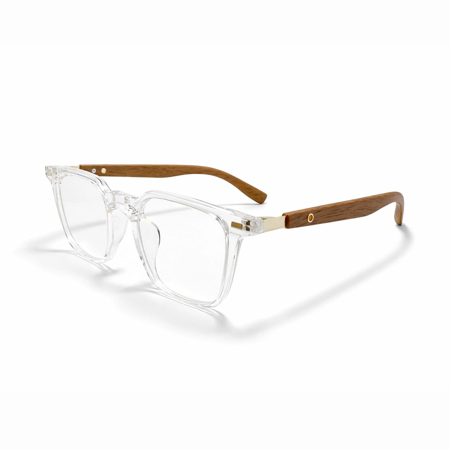 Crystal Clear Square Eyeglasses with Wooden Temples - Moscot