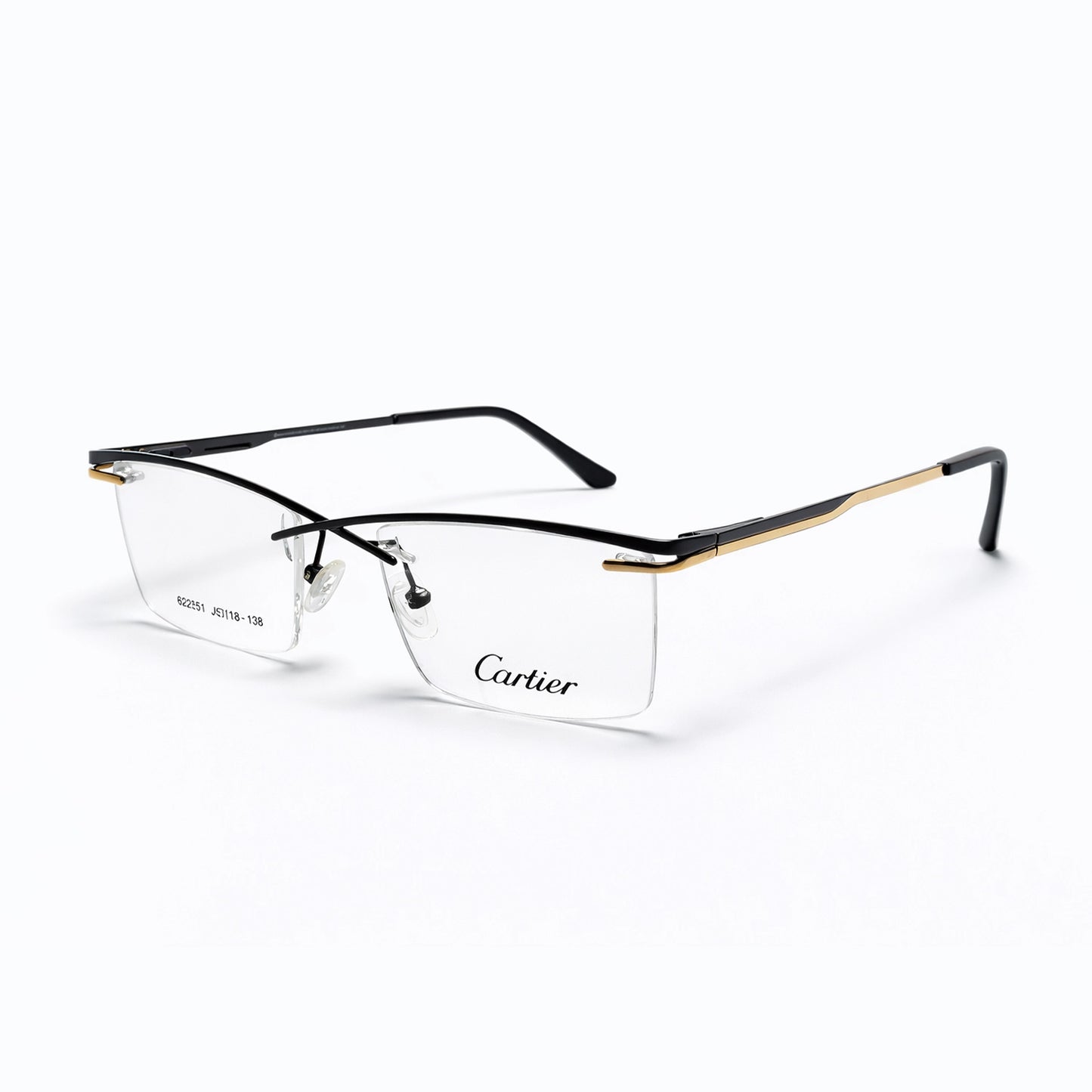 Cartier 62251 Rimless Eyeglasses – Black & Gold Elegance