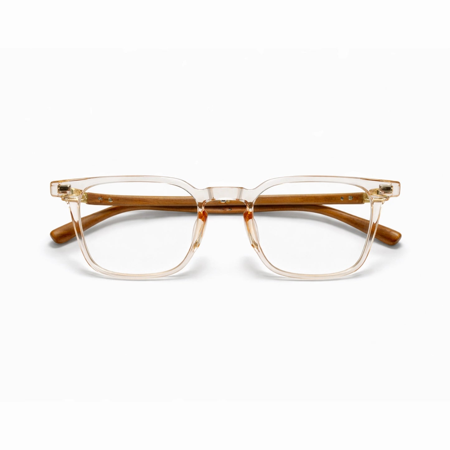Crystal Clear Square Eyeglasses with Wooden Temples - Moscot