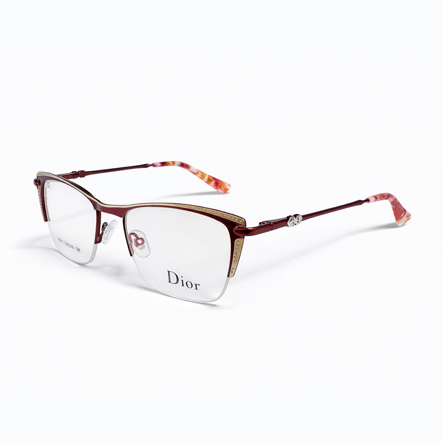 Metallic Red & Tortoiseshell Half Rim Eyeglasses - Dior 9141