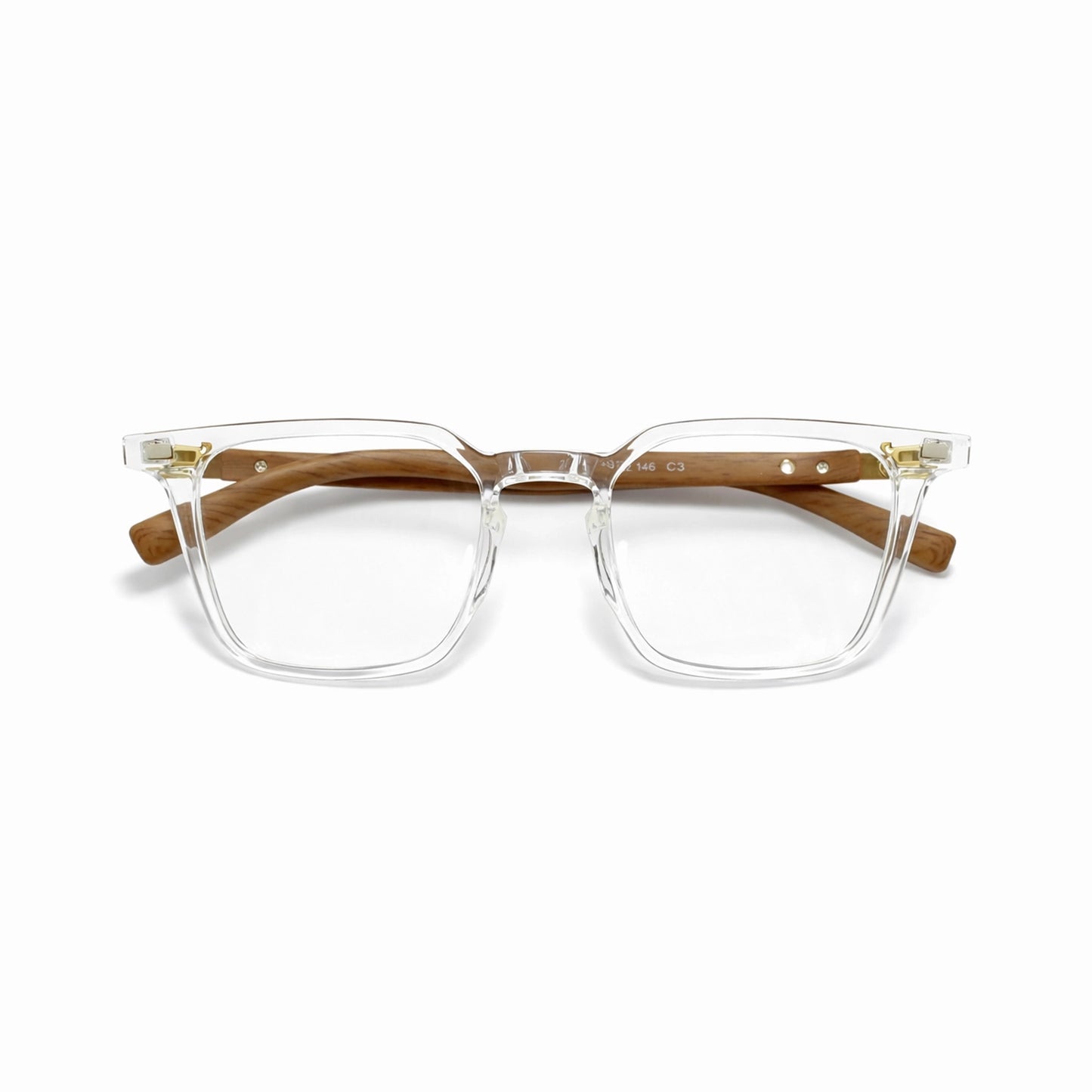 Crystal Clear Square Eyeglasses with Wooden Temples - Moscot