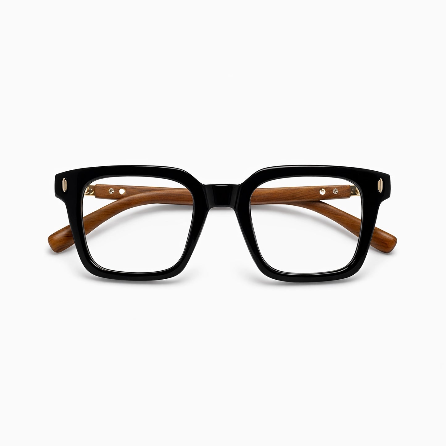 Crystal Clear Square Eyeglasses with Wooden Temples - Moscot