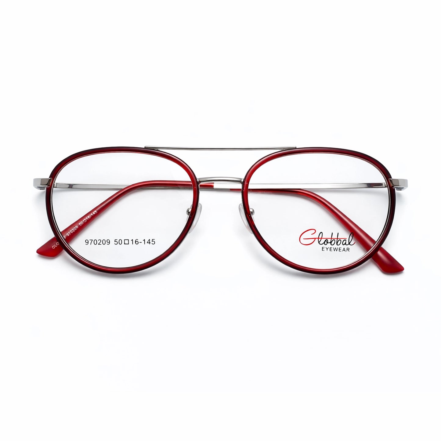 Crimson Red & Silver Aviator Eyeglasses - Global