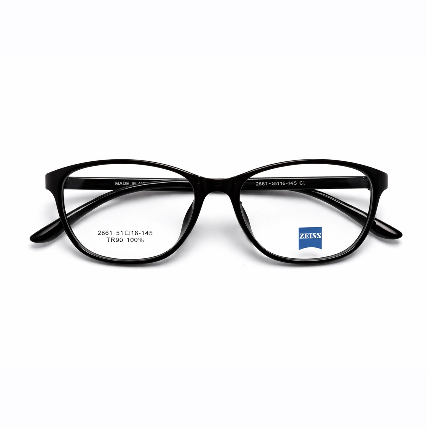 Black Full Rim Round Eyeglasses - Zeiss