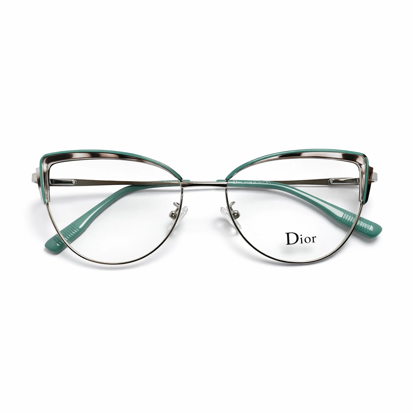 Green and Silver Full Rim Cat Eye Eyeglasses - Dior