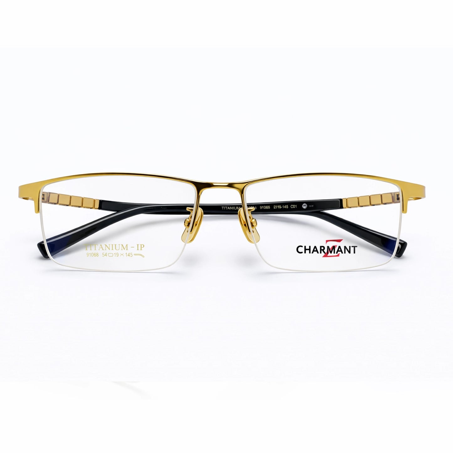 Gold Half Rim Rectangular Eyeglasses - Charmant Z
