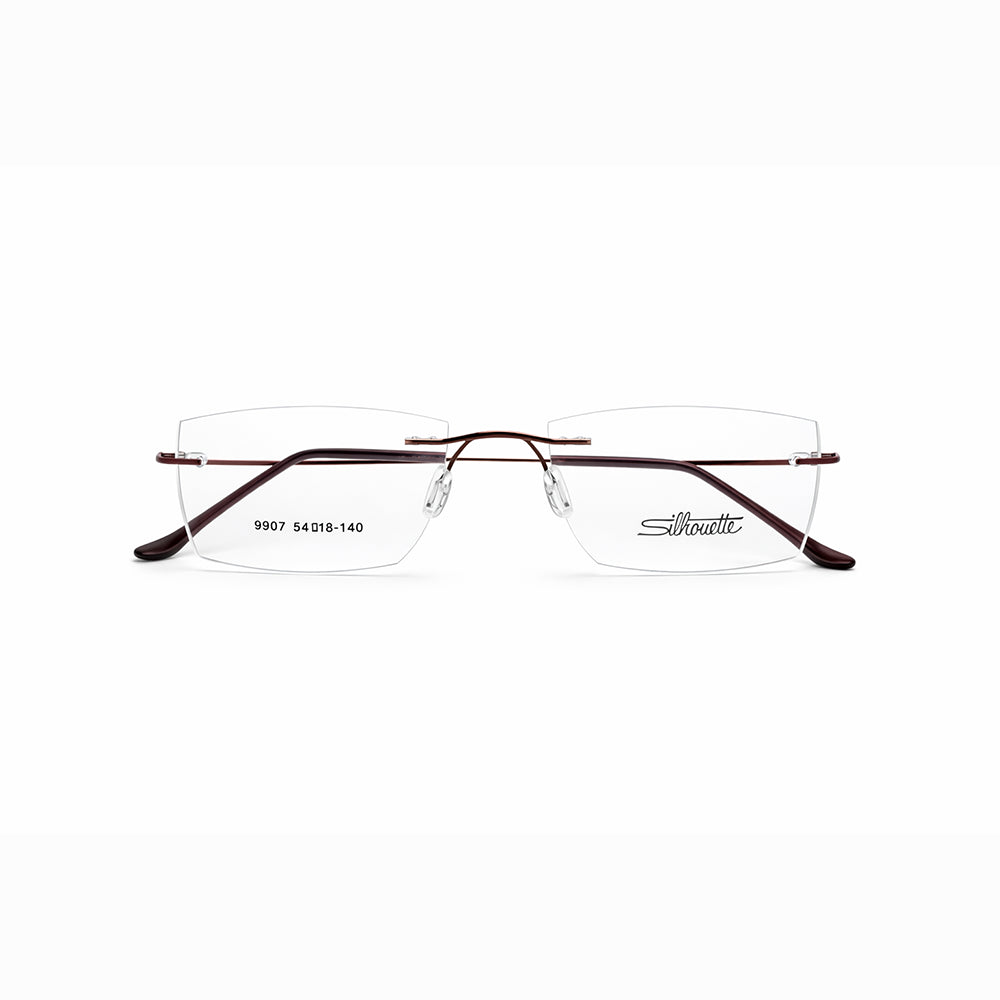 Brown Rimless Rectangular Eyeglasses - Silhouette
