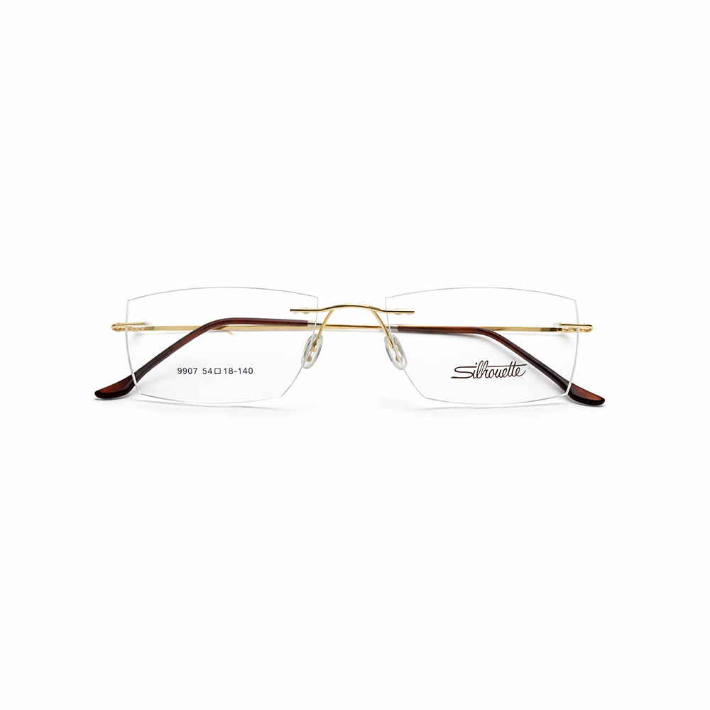 Golden Rimless Rectangular Eyeglasses - Silhouette