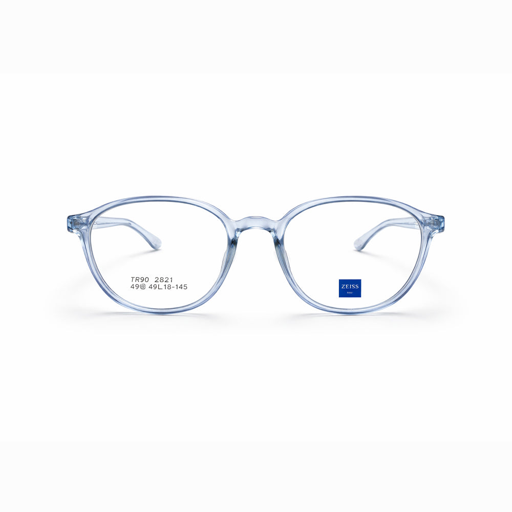 Light Blue Transparent Full Rim Round Eyeglasses - Zeiss