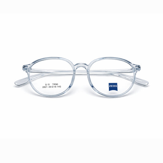 Light Blue Transparent Full Rim Round Eyeglasses - Zeiss